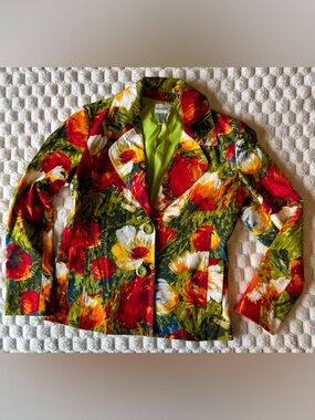 Chico's Red, Green & White Floral Blazer Jacket